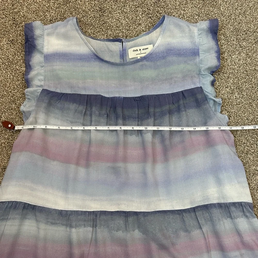 Anthropologie Cloth & Stone Flutter Slv Blouse Top Women’s L Blue Purple Ombre - Picture 8 of 11